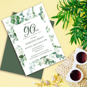 Mörk grönt 90:e Födelsedagsfest av eukalyptus Inbjudningar