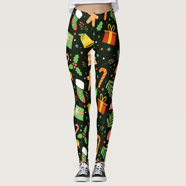 Mörk grönt Abstrakten Mönster Leggings (Framsida)