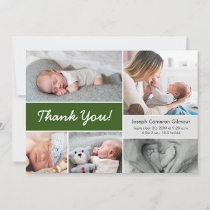 Mörk grönt Anpassningsbar Photo Collage Pojke Birt Tack Kort