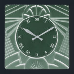 Mörk grönt Art Deco Clock - Snyggt Abstrakt Linjer Fyrkantig Klocka<br><div class="desc">"art deco-klocka", "art nouveau klocka", "mörk grönt", "1920-talets geometriska symmetriska linjer", "snyggt sofistikerad 1920 stil", "smart lyx", "retro vintage lyxurious antique", "elegant line mönster design", "glamm square", "classy Classic glamc eller"</div>