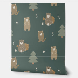 Mörk grönt Baby Bear Woodland Tapet