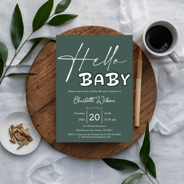 Mörk grönt babyskor för hej Baby Elegant  Inbjudningar (Skapare uppladdad)