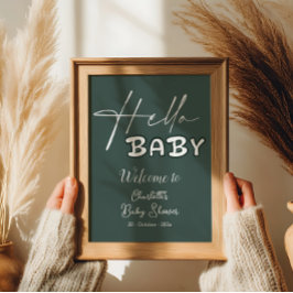Mörk grönt babyvisning för hej Baby Elegant Välkom Poster