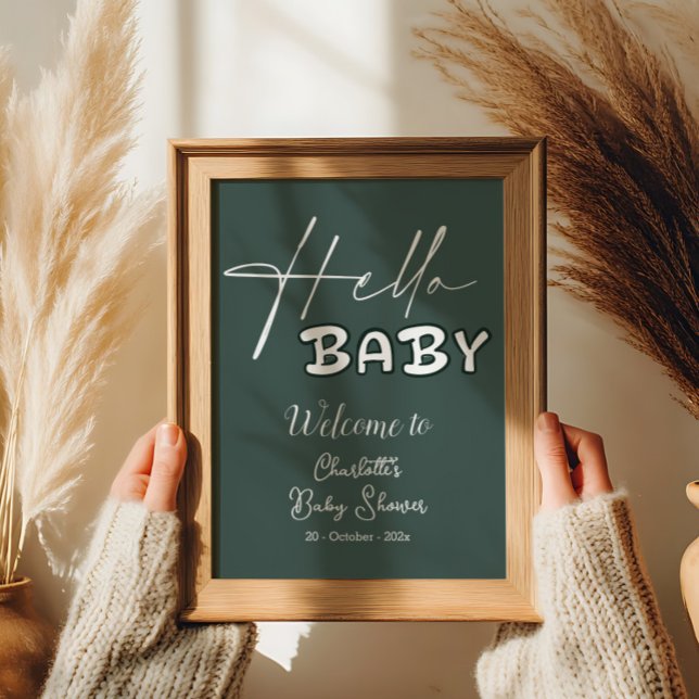 Mörk grönt babyvisning för hej Baby Elegant Välkom Poster (Skapare uppladdad)