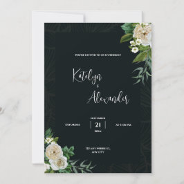 Mörk grönt bakgrund med vit blomma bröllop inbjudningar