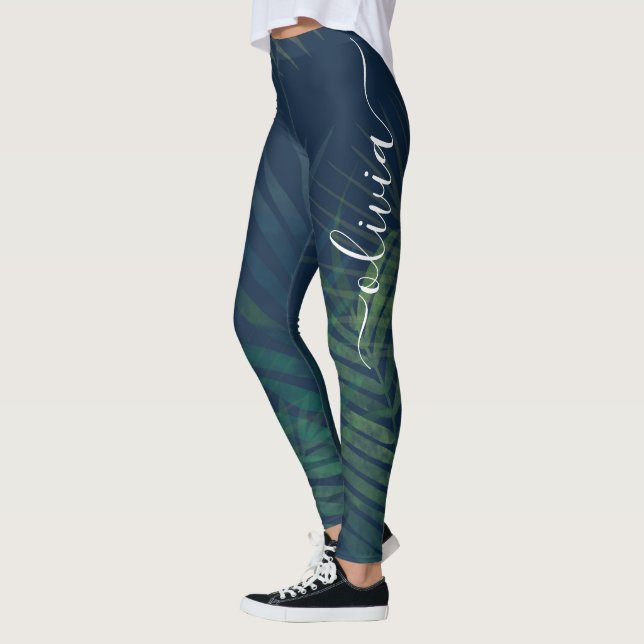 Mörk grönt baljväxter Handflatan-Löv - tropiska bo Leggings (Vänster)
