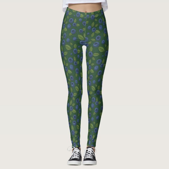 Mörk grönt blåbär leggings (Framsida)