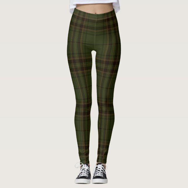Mörk grönt Black Brown Scottish Tartan Play Leggings (Framsida)