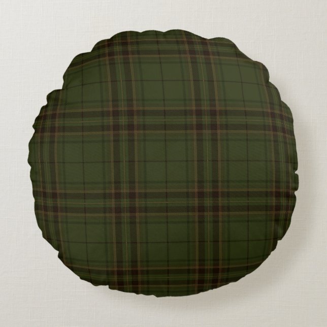 Mörk grönt Black Brown Scottish Tartan Play Rund Kudde (Framsidan)