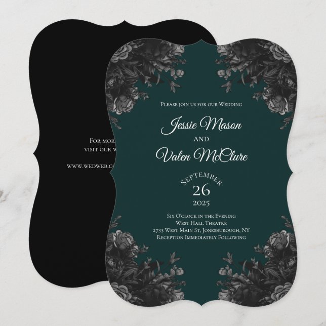 Mörk grönt Black Grått Ro Gothic Elegant bröllop Inbjudningar (Fram/baksida)