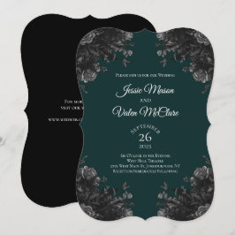 Mörk grönt Black Grått Ro Gothic Elegant bröllop Inbjudningar