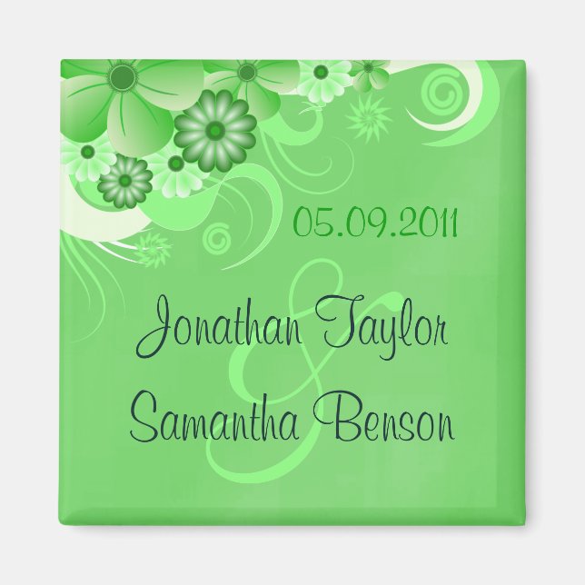 Mörk grönt Blommigt Spara datumkantstreck Magnet (Framsidan)