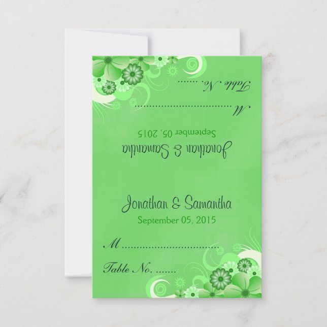 Mörk grönt Blommigtens Bröllop Bord-monteringskort Inbjudningar (Framsida)
