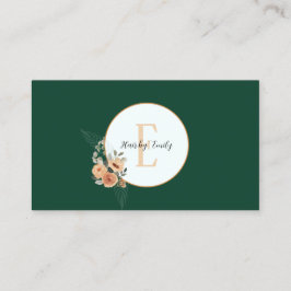 Mörk grönt blommigtens cirkelmonogram visitkort