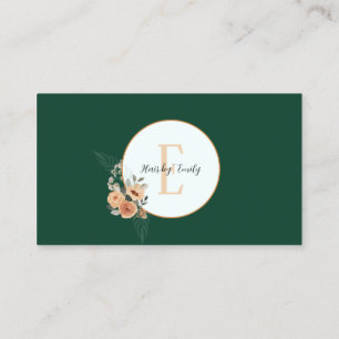 Mörk grönt blommigtens cirkelmonogram visitkort