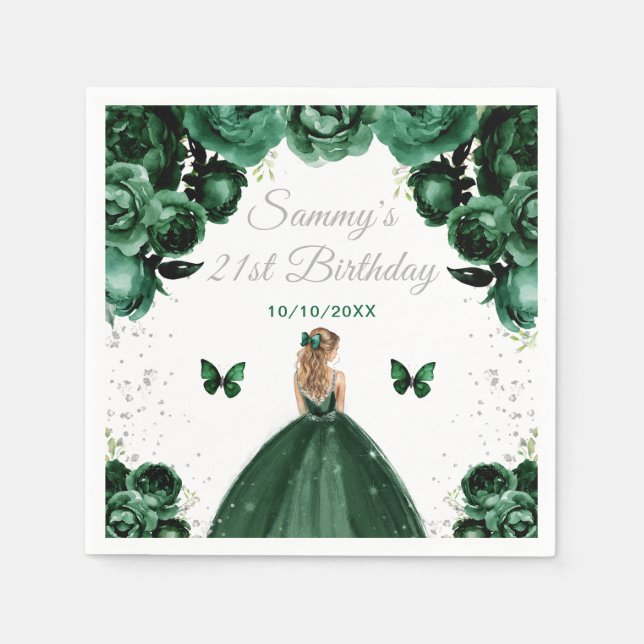 Mörk grönt Blonde Hair Princess Födelsedagsfest Pappersservett (Framsidan)