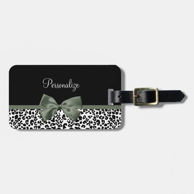 Mörk grönt Bow för leopard Print Animal Mönster Bagagebricka (Horisontell Framsida)