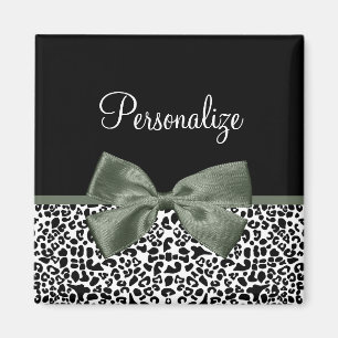 Mörk grönt Bow för leopard Print Animal Mönster Magnet