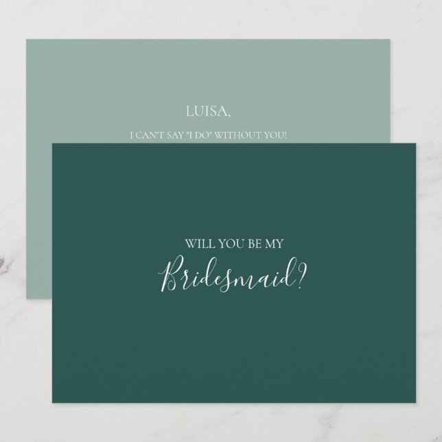 Mörk grönt Bridesmaid-Frieri kort (Fram/baksida)