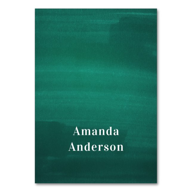 Mörk grönt bröllop-platskort. Modern emerald Bordsnummer (Framsidan)