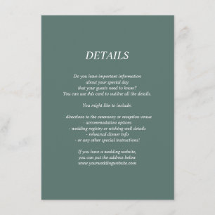 Mörk grönt bröllop-uppgifter/informationskort tilläggskort
