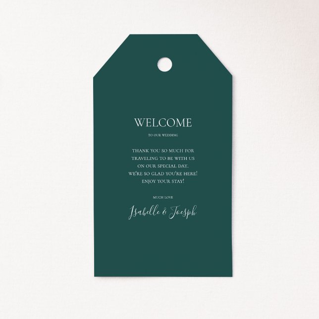 Mörk grönt Bröllop Välkommen Gift-Märkre Presentetikett (Skapare uppladdad)