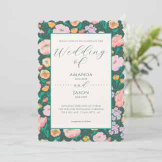 Mörk grönt bröllopsinbjudan för målad Blommigt Inbjudningar