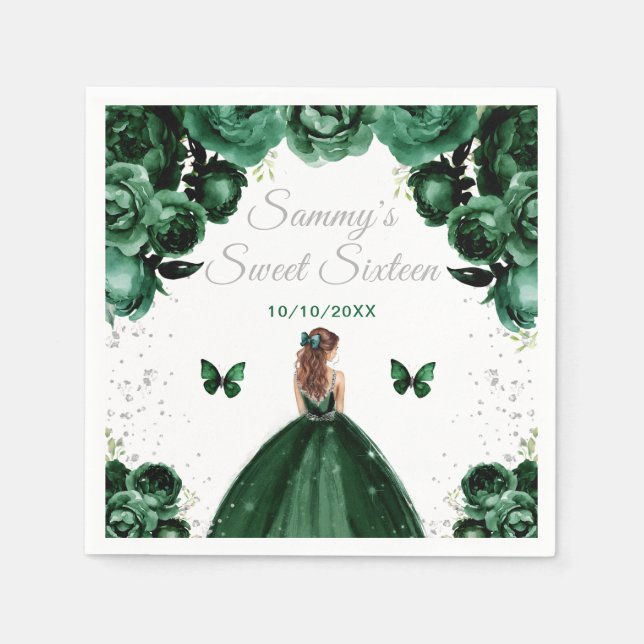 Mörk grönt Brown Hair Princess Sweet sixteen Pappersservett (Framsidan)