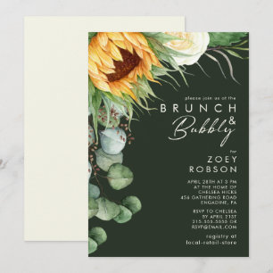 Mörk grönt Brunch och bubbelfärgad Land-solros Inbjudningar