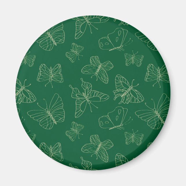 Mörk grönt Butterfly-utskrift, naturinspirerad Magnet (Framsidan)