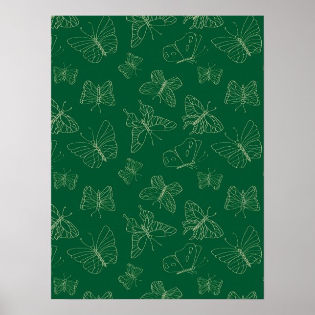 Mörk grönt Butterfly-utskrift, naturinspirerad Poster (Framsidan)