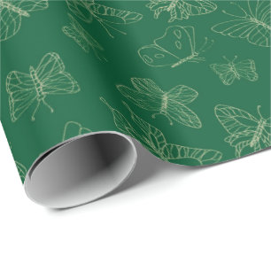 Mörk grönt Butterfly-utskrift, naturinspirerad Presentpapper