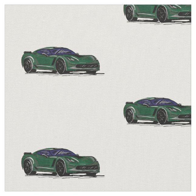 Mörk grönt C7 Korvette Hand plockade Sketch Fabric Tyg (Närbild)