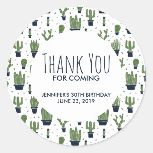 Mörk grönt Cactus Mönster Birthday Tack Runt Klistermärke