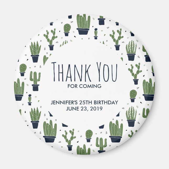 Mörk grönt Cactus Mönster Rustic Birthday Magnet (Framsidan)