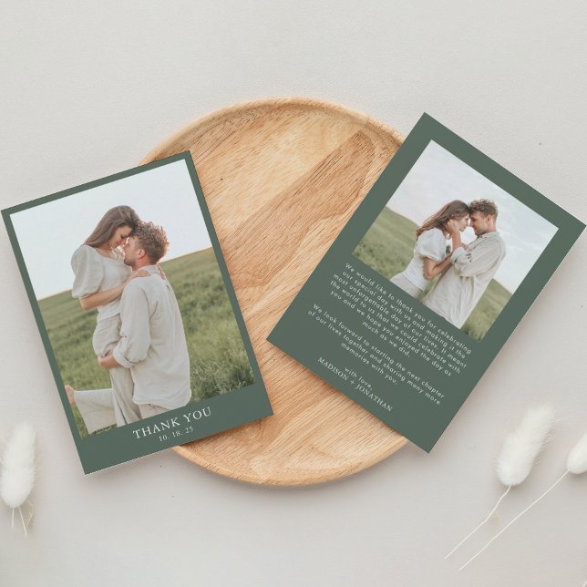 Mörk grönt Classy Simple 2 Photo Bröllop Tack Kort (Skapare uppladdad)