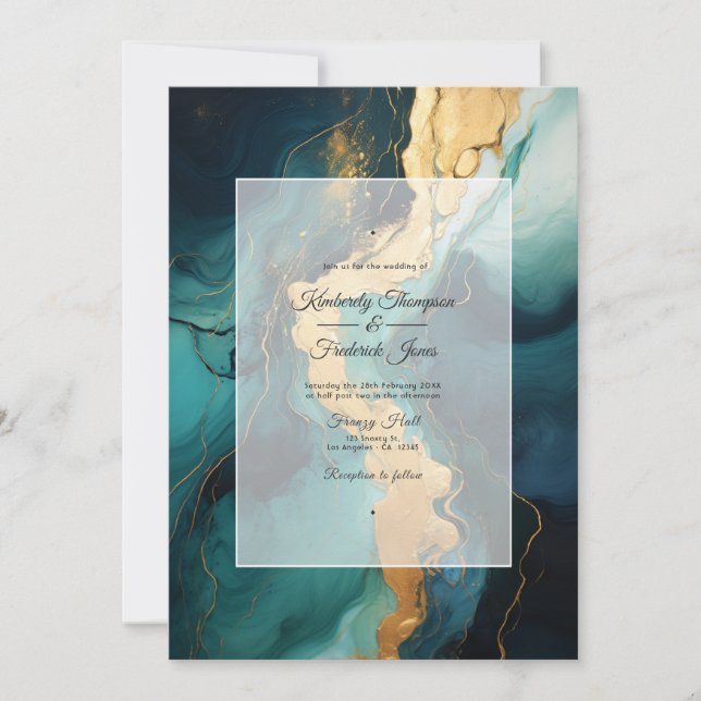 Mörk grönt, Cream och Guld Bläck Bröllop Inbjudningar (Framsida)