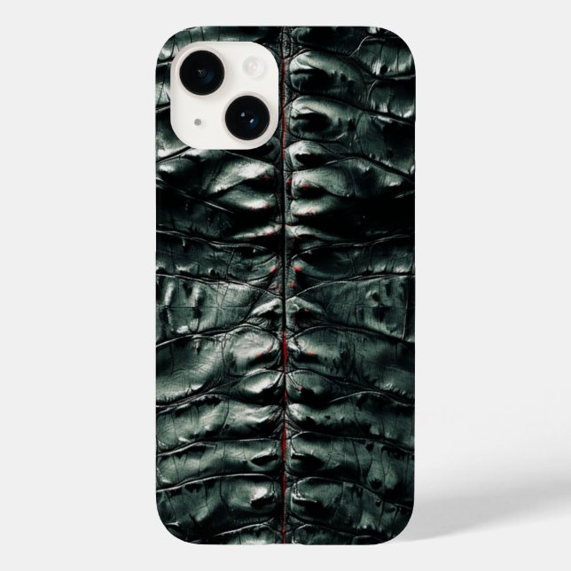 Mörk grönt Crokodile Skin iPhone 14 Fodral (Baksida)