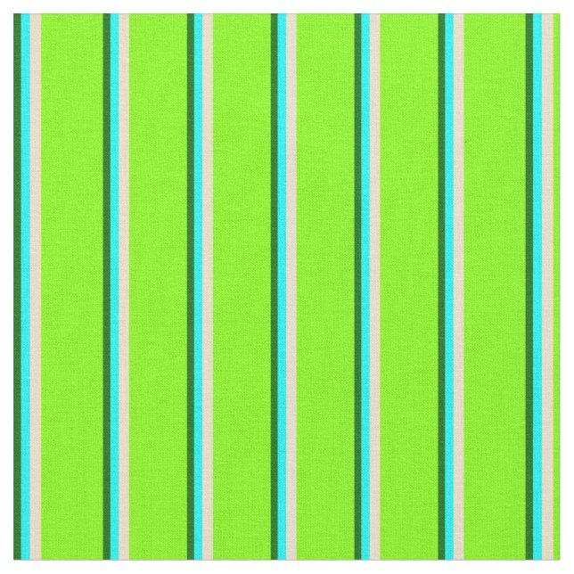 Mörk grönt, cyan, Tan och Chartreuse Färgad Linjer Tyg (Närbild)