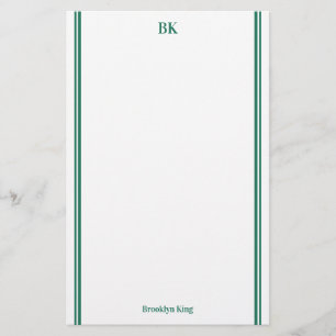 Mörk grönt Dubblan Linjer Monogram och Namn Brevpapper