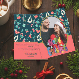 Mörk grönt Elegant God jul Photo Hälsning Vykort