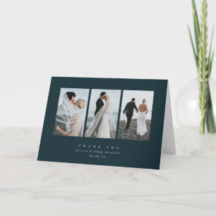 Mörk grönt Elegant - minimalt trippelfoto Bröllop Tack Kort