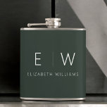 Mörk grönt Elegant Modern Minimalist Monogram Namn Fickplunta<br><div class="desc">Öka dina libationer med vår klassiska Elegant Modern Minimalist Monogram-kolv. Den här noggrant designade kolven blandar sömlöst sofistikerad contemporary med minimalism, skapar den perfekten som tillbehör för både använda och gåva. Den här kolven är utformad med precision och noggrannhet, och är inte bara en praktisk behållare. Den är en personlig...</div>