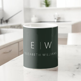 Mörk grönt Elegant Modern Minimalist Monogram Namn Kaffemugg