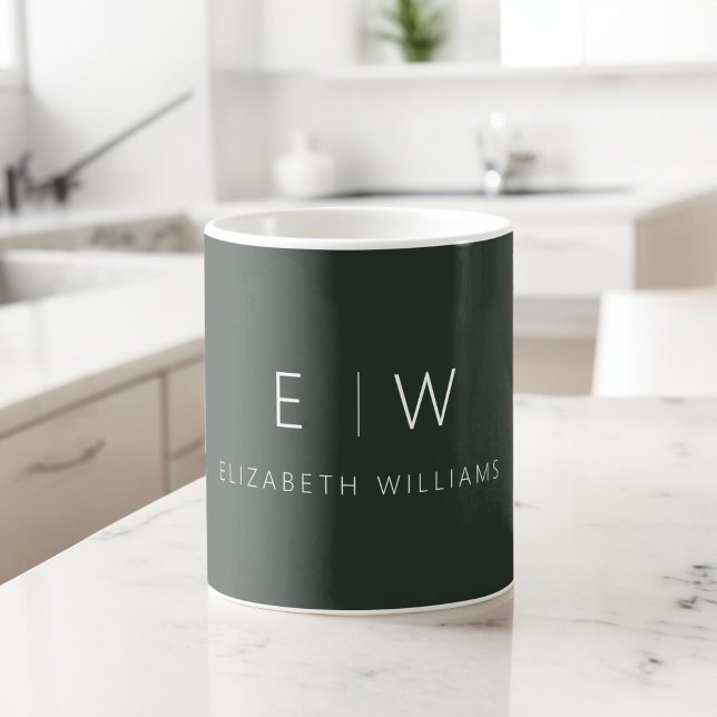 Mörk grönt Elegant Modern Minimalist Monogram Namn Kaffemugg (Skapare uppladdad)