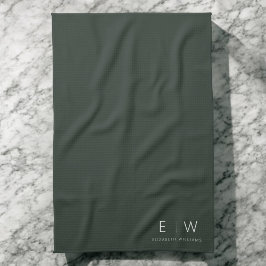Mörk grönt Elegant Modern Minimalist Monogram Namn Kökshandduk