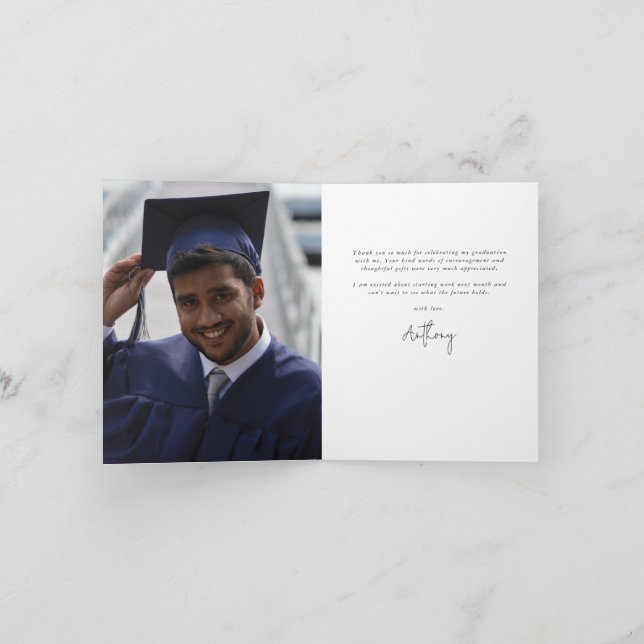 Mörk grönt Elegant Skript Studenten Photo+Message Tack Kort (Inuti)