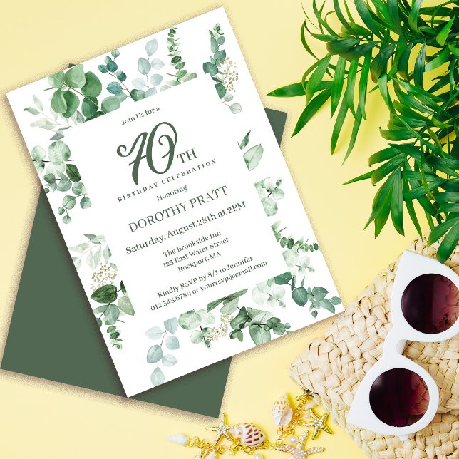 Mörk grönt Eucalyptus 70: e Födelsedagsfesten Inbjudningar (Skapare uppladdad)