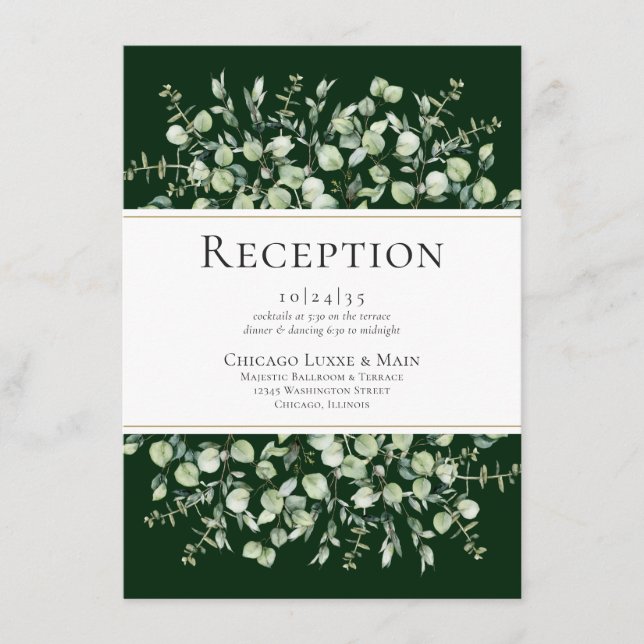 Mörk grönt eukalyptus Wedding Reception Tilläggskort (Framsida)