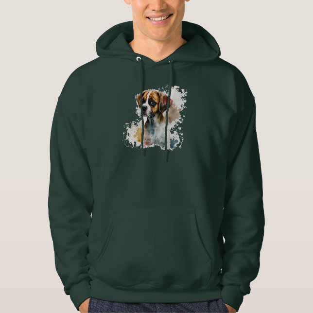 Mörk grönt färg t-shirt söt hund design bära hoodie (Framsida)